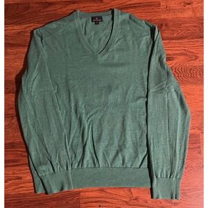 Brooks Brothers Mens XL Green V-Neck Lightweight Knit Pullover Sweater